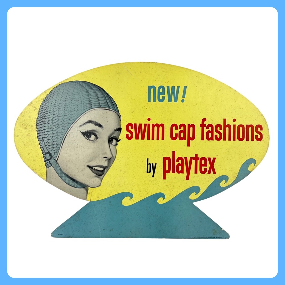 1950s Playtex Swim Cap Advertising‎ Sign • 21.5" Double Sided Cardboard Display